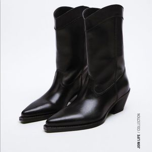 Leather Zara cowboy ankle boots new